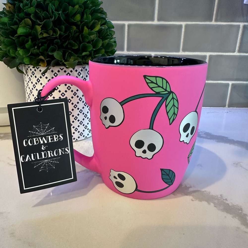 Hot Pink Skull Stems Coffee Mug by Cobwebs and Cauldrons , Halloween Soft Touch